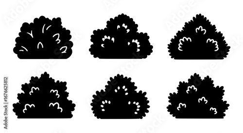 Vector art of set of black bush silhouettes for garden decoration for POD