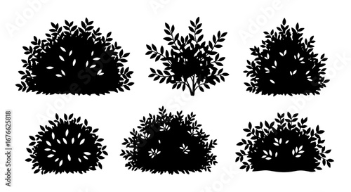 Vector art of collection of black bush silhouettes for landscape design for POD