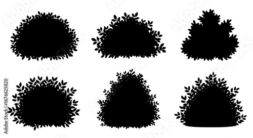 Vector art of set of black bush silhouettes for landscape design for POD