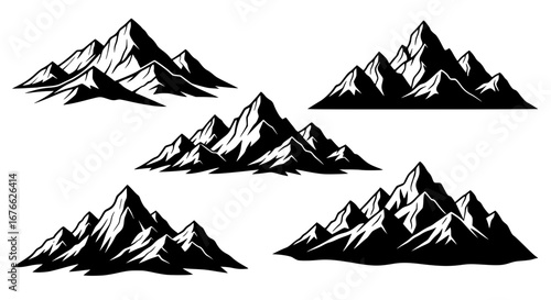 Vector art of set of mountain peaks in vector graphic style for POD