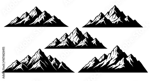 Vector art of set of mountain range silhouette for logo or icon for POD