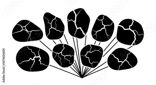 Vector art of collection of cracked stones in black and white style for POD
