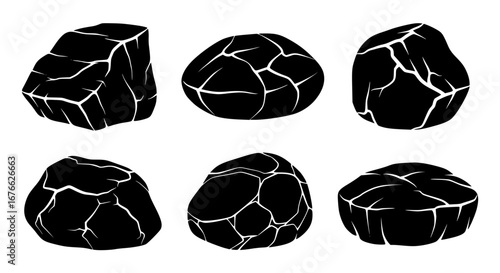 Vector art of collection of black coal rocks in vector format for POD