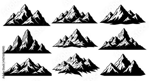 Vector art of set of mountain silhouette for logo or icon design for POD