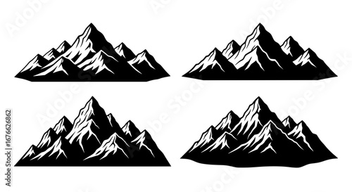 Vector art of collection of mountain peak silhouettes for POD