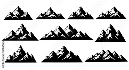 Vector art of collection of mountain silhouettes for design needs for POD