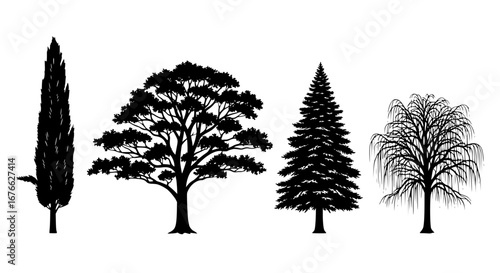 Vector art of collection of tree silhouettes, representing nature and landscape for POD