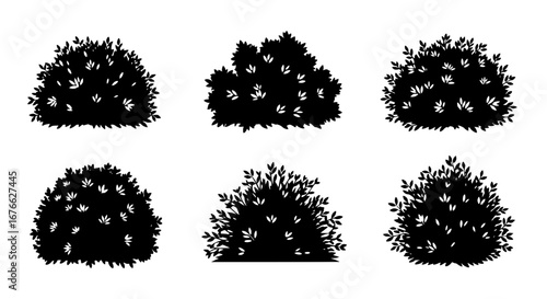 Vector art of set of six bush silhouettes for garden decoration for POD