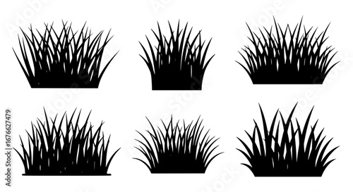 Vector art of set of grass silhouettes for landscape design element for POD