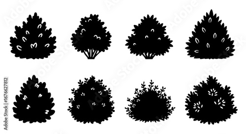 Vector art of collection of bush silhouettes for garden and landscape design for POD