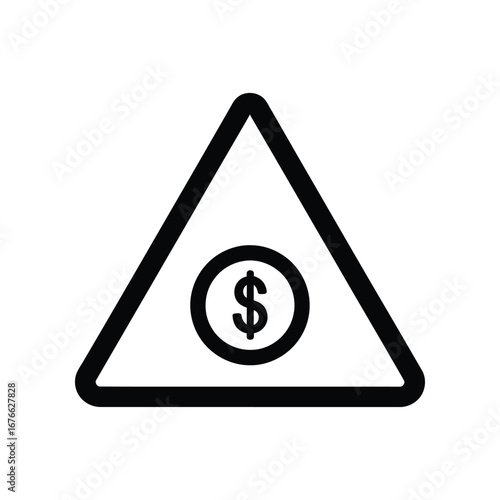 Financial Alert: Simple yet striking icon represents financial warning within a black triangle, indicating an important monetary situation or potential risk. 