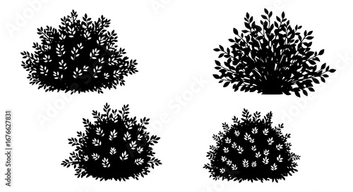 Vector art of set of bushes silhouette vector illustration for POD