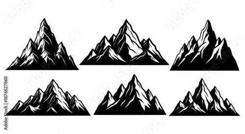 Vector art of collection of mountain range silhouettes for POD