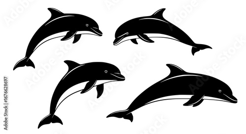Vector art of silhouette illustration of a POD of dolphins for POD