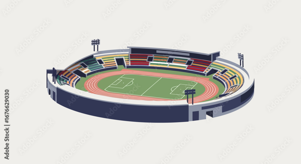 Obraz premium Isometric view of a stadium with running track and colorful seating