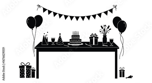 Birthday party celebration with cake and decorations on a table