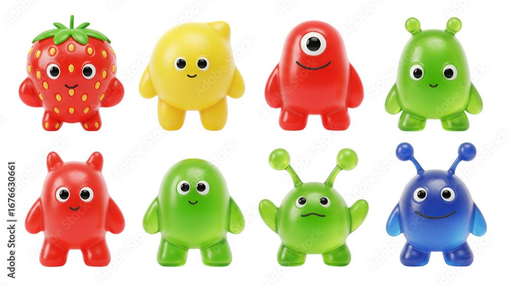 Fototapeta premium Sweet and Squishy Gummy Monsters: Playful Characters for Kids' Brands