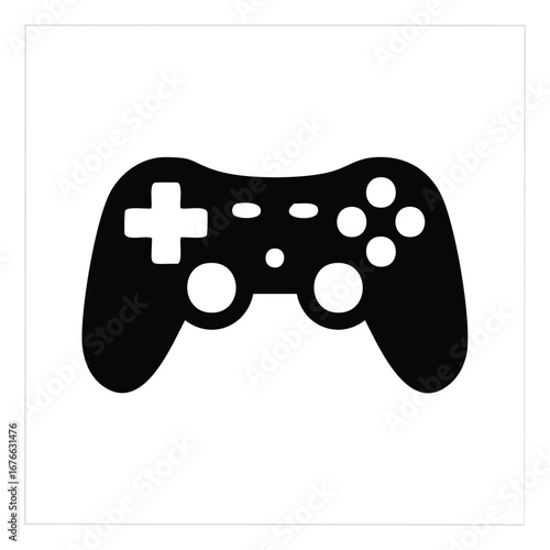 Black video game controller with white buttons and directional pad gaming joystick