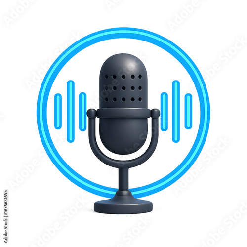 Podcast Microphone with Sound Wave Illustration for Audio Production