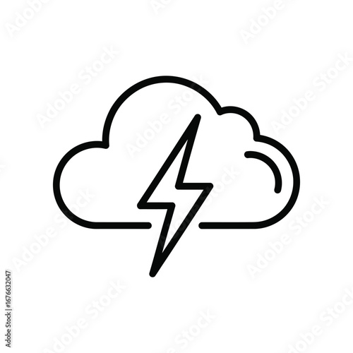 Thundercloud Icon: A minimalist line art depicts a dramatic thundercloud, complete with a bold lightning strike, representing the raw power of nature.