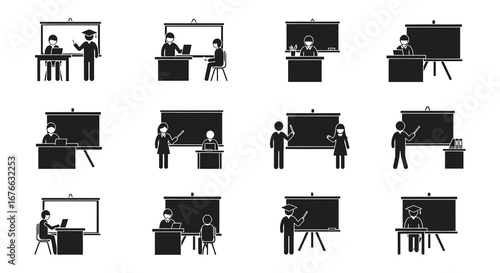 Various classroom scenes with teachers and students in different teaching positions