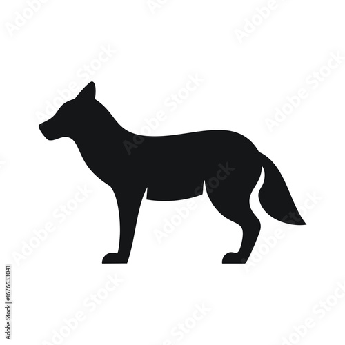Black silhouette of a standing canine animal white