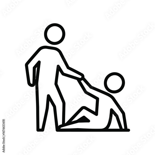 Helping Hand Symbol: The image showcases an abstract minimalist line art of one person extending a helping hand to assist another, evoking feelings of support.