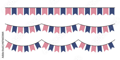 Seamless USA Flag Party Bunting Border Background for 4th of July Independence Day – Flat Design Illustration