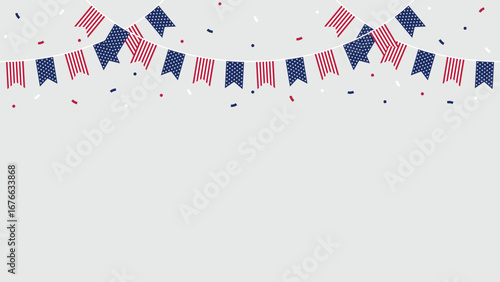 Seamless USA Flag Party Bunting Border Background for 4th of July Independence Day – Flat Design Illustration