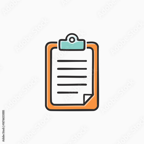 Orange clipboard with paper and text document writing