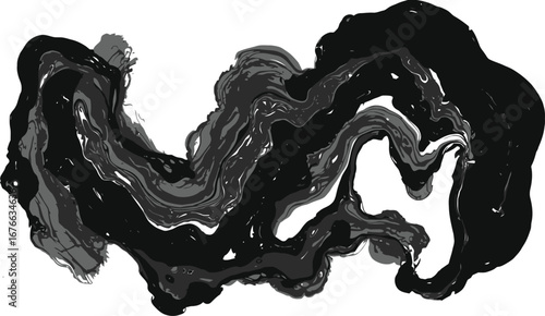 Black and gray swirling abstract art on a white background on transparent background