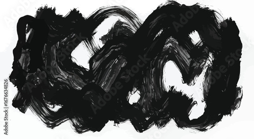 A black abstract painting with expressive brushstrokes on a white background on transparent background