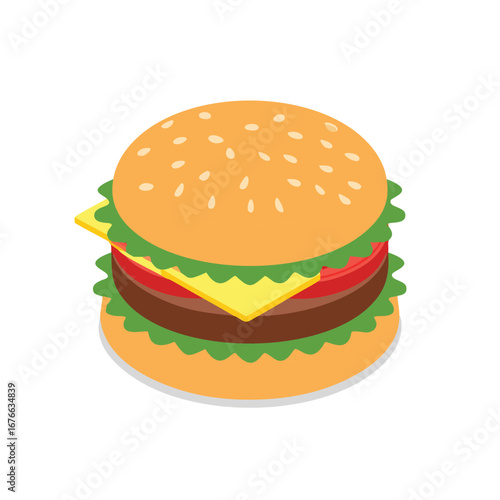 Juicy cheeseburger with sesame seed bun and fresh lettuce hamburger tomato