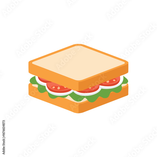 Layered sandwich with bread lettuce and tomato slices food