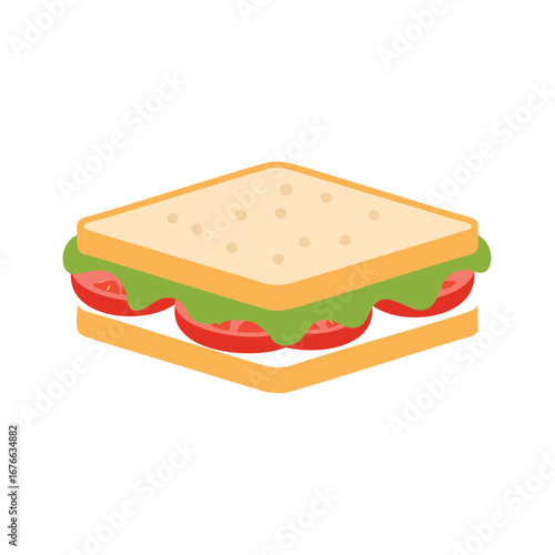 Layered sandwich with bread lettuce and tomato slices food