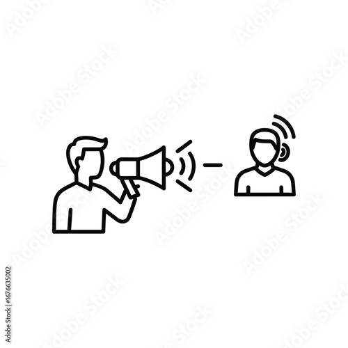 Announcement: A person is speaking into a megaphone, broadcasting information to another, showcasing communication and dissemination of a message.