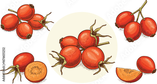Gooseberries in different views and slices on a clean white background on transparent background