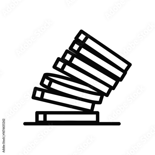 Unstable Stacked Books: A precarious tower of stacked books, arranged at an angle, symbolizes knowledge, potential, or the challenges of learning and education. 