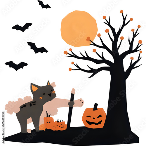 halloween background with pumpkin and bats