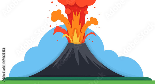 Stylized Eruption: A Vibrant Volcano Spewing Fiery Lava and Ash