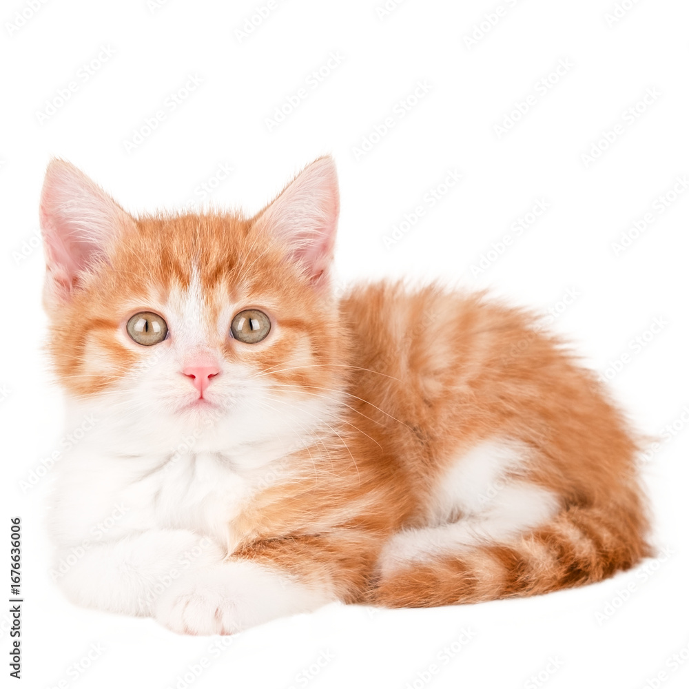 Obraz premium cute red and white kitten isolated on white background