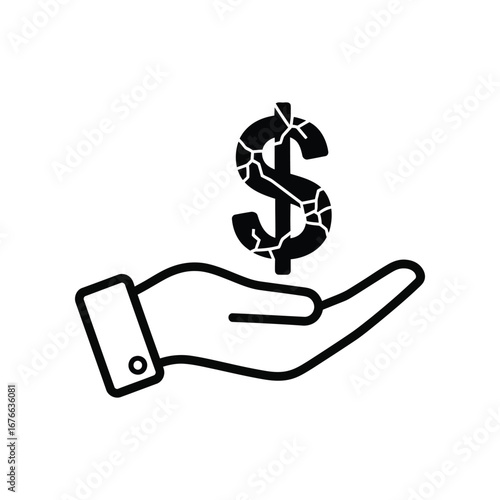 Financial Instability Concept: A stylized illustration shows a hand cupping a cracked dollar symbol, representing financial vulnerability and economic risk.