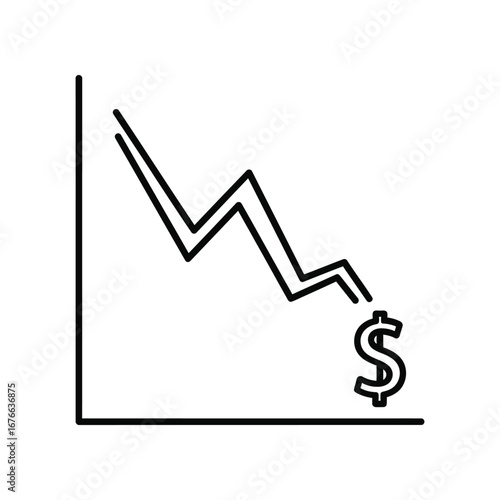 Economic Downturn Graphic: An impactful graphic representing a downturn in the economy, a visual representation of declining financial performance using a line chart and dollar symbol.