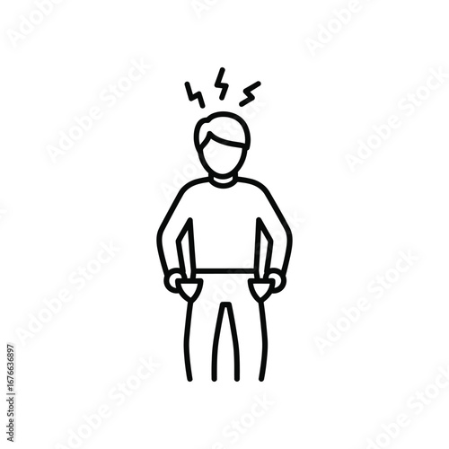 Financial strain: The image of a figure with empty pockets epitomizes economic anxiety and hardship. 