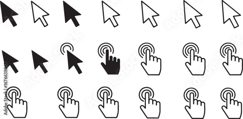 Collection of cursor icons showing pointer and hand selection actions