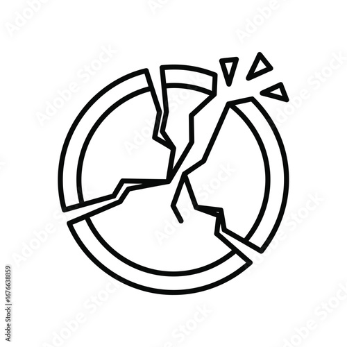 Cracked Circle Icon: A stark black and white illustration of a broken circle, conveying the concepts of destruction and fragility with its clean lines.