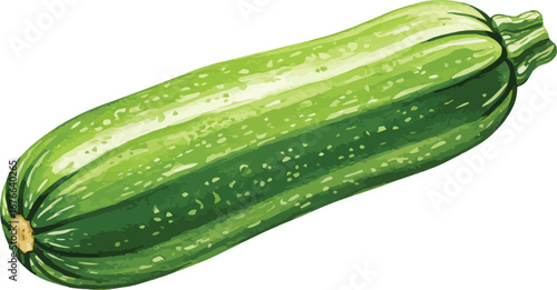 A green zucchini vegetable with water droplets on its surface on transparent background