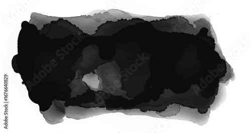 A black and gray watercolor stain on a white background on transparent background