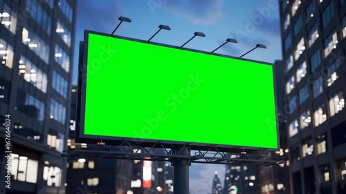Green Screen Billboard in City at Night Mockup for Advertising