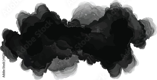 Black and gray smoke cloud on a white background on transparent background